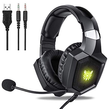 Gaming Headset Xbox One, Fuleadture RGB PS4 Gaming Headset with Mic, Noise Cancelling Over Ear Headphones with Stereo Surround Sound, LED Light, Soft Memory Earmuffs for Nintendo Switch PC Laptop