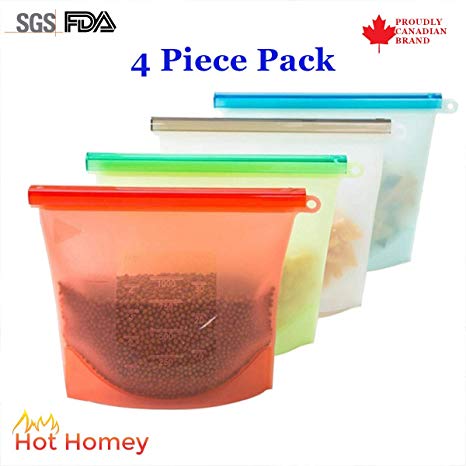 Hot Homey Reusable Silicone Food Storage Bag, 4 Pack Food Preservation Bag, Airtight Seal Food Storage Container, Eco-Friendly Versatile Cooking Bag for Storing Fruit Veggies Meat Milk Snack Sandwich