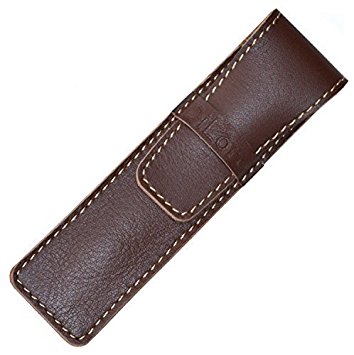 DiLoro Full Grain Top Quality Thick Buffalo Leather Single Pen Case Holder - Reddish Brown