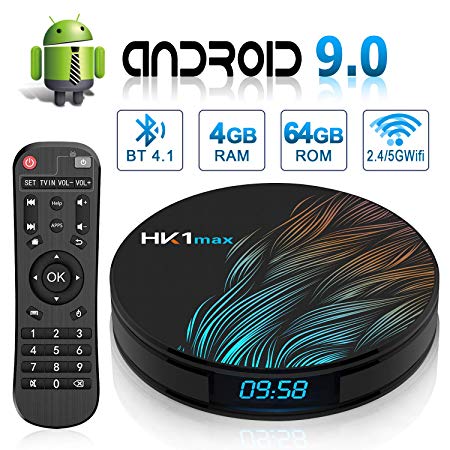 Android 9.0 TV Box HK1 Max's with Dual-WiFi 2.4GHz/5GHz 【4GB RAM 64GB ROM】 RK3328 Quad-core Support 4K Full HD BT 4.1 USB 3.0 H.265 Digital LED Display time Smart TV Box