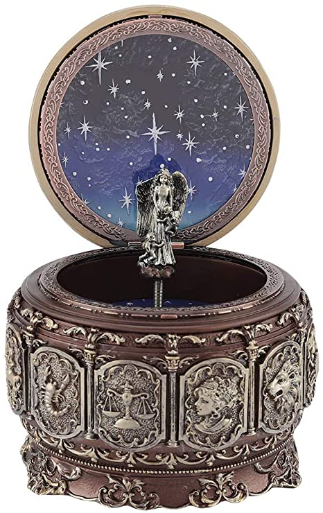 Simlug Music Box, Wooden Music Box Vintage Music Box, 12 Constellations Rotating Goddess Musical Box with Twinkling Light Gift for Birthday(Gemini)