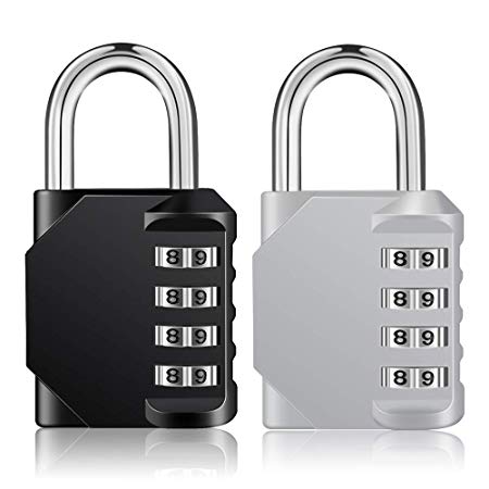 ZHEGE Combo Lock 2 Pack, Combination Padlock Outdoor, 4 Digit Combination Lock for Gym School Gates, Black and Sliver