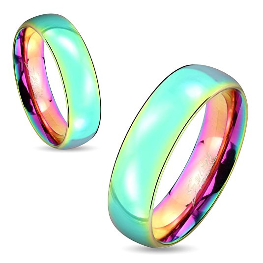 STR-0416 Stainless Steel Dome Rainbow Couple Ring; Sold as 1 Piece