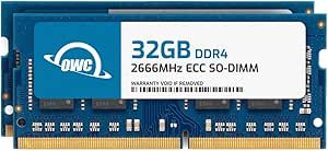 OWC 64GB (2x32GB) DDR4 2666MHz PC4-21300 CL19 2RX8 ECC SO-DIMM 1.2V 260-pin Memory RAM