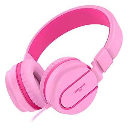 Besom i36 Kids Headphones for Children with Mic Control,Stereo Adjustable Foldable Headset, Tangle-Free Cord,3.5mm Audio Jack Wired On-Ear Headphones for Children,Teens,Girls,Boys,Adults (Pink red)