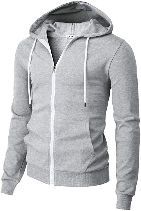 H2H Mens Casual Zip up Hoodie Jacket Double Cotton Lightweight Hooded Various Designed