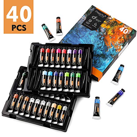 Magicfly Art Oil Paint Set, 40 Tube (18ml/0.6oz) Including Classic, Gold, Silver Colors, Rich Vibrant & Non-Toxic Oil Color Paint for Beginners, Professional Artist, Ideal for Canvas Painting