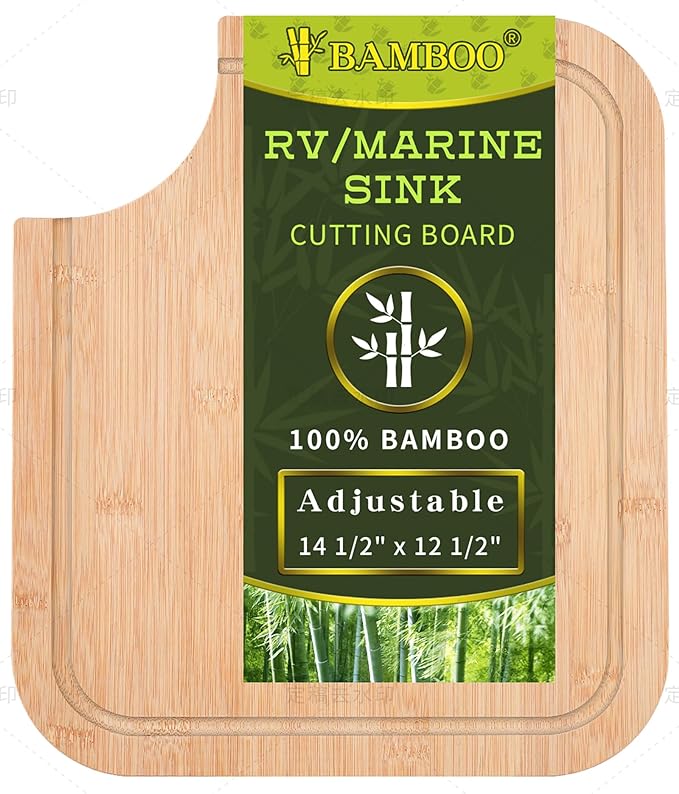RV/Marine Sink Cutting Board (Bamboo),14.5" x 12.5 RV Sink Cover with Adjustable Rubber Feet,Increase Work Space, Fit for Most RV&Boat Sinks,Built-In Juice Groove, and Corner Cut for Scraps