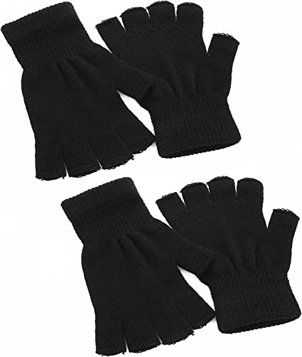 2 Pairs Winter Half Finger Gloves Warm Knitted Fingerless Mittens Stretchy Touchscreen Gloves for Men and Women