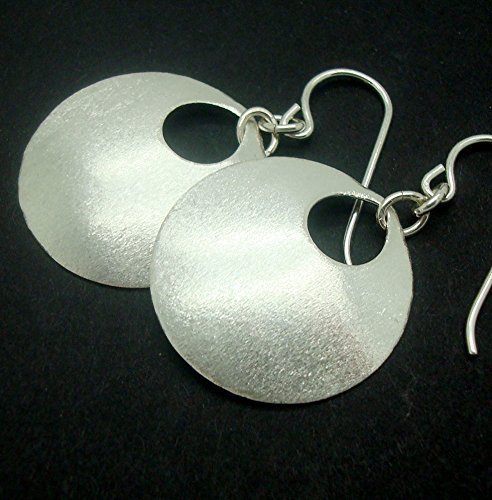 Handmade Disc Earrings, Sterling Silver, Brushed, 7/8", Peephole