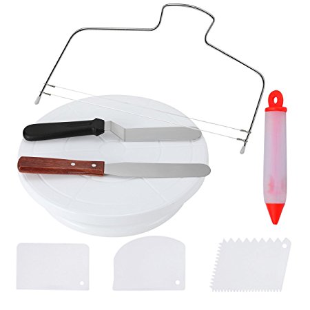 Cake Decorating Turntable,Sindh Cake Decorating Supplies With Decorating Comb/Icing Smoother(3pcs),2 Icing Spatula With Sided & Angled
