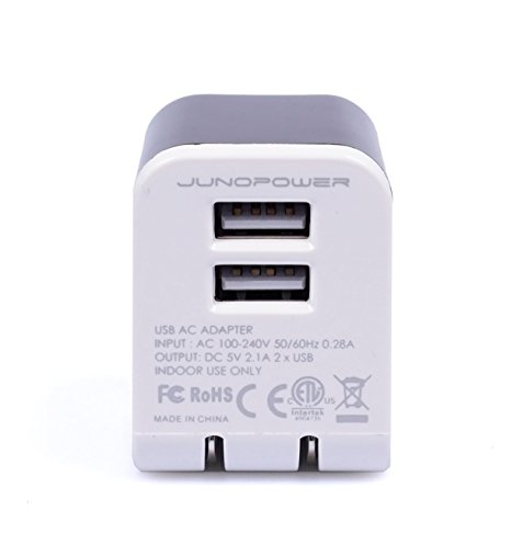 Dual USB Travel Charger - Juno Power USB Wall Charger - 5V/2.1A Output Dual Port USB Charger for your iPad, iPhone, iPod, HTC, Blackberry, MP3 Players, Digital Cameras, PDAs, Mobile Phones