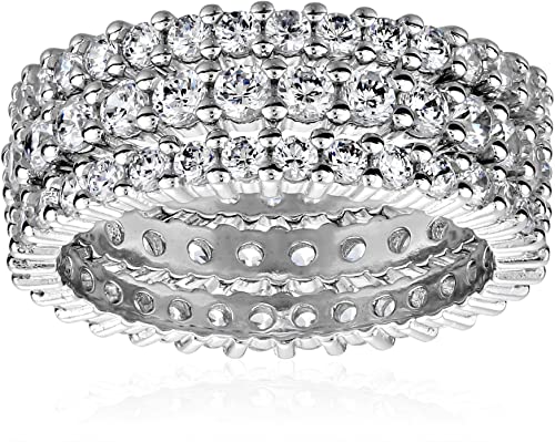 Sterling Silver Cubic Zirconia All-Around Band Stacking Ring Set (Set of 3)