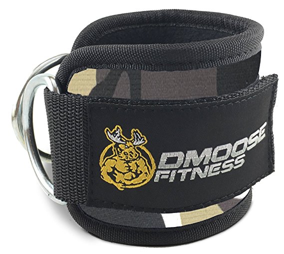 DMoose Fitness Ankle Straps for Cable Machines - Stainless Steel Double D-Ring, Adjustable Comfort fit Neoprene, Glute & Leg Workouts - For Men & Women