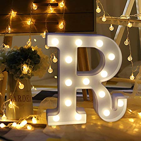 Light Up Letters,SMYTShop Warm White LED Letter Light Up Alphabet Letter Lights for Festival Decorative Letter Party Wedding (R)