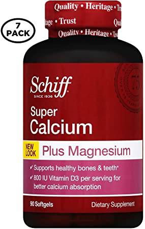 Schiff Super Calcium 1200mg Plus Magnesium with Vitamin D3, 90 softgels - Calcium Supplement (Pack of 7)