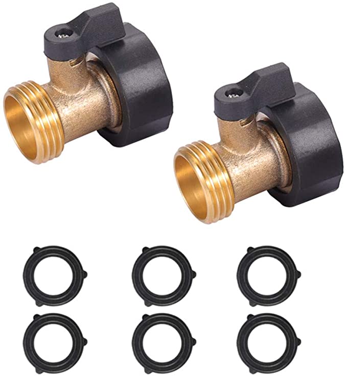 ZKZX Heavy Duty Brass Shut Off Valve Garden Hose Connector with Comfort Grip 3/4 Male and Female Thread 2pcs  6 Extra Pressure Washers (A)