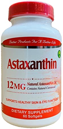 Mega Astaxanthin II Super Strength 12mg Supports Skin, Eye and Cardiovascular Health (60 Softgels)