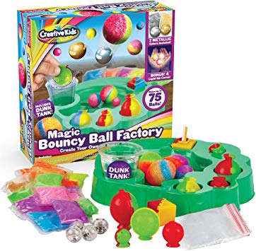 Creative Kids DIY Magic Bouncy Balls Factory Set - Create Your Own Crystal Powder Metallic & Light-up Craft Kit for Kids - Includes 64 Bags of Crystal Powder & 10 Molds - Makes Up to 75 Bouncy Balls