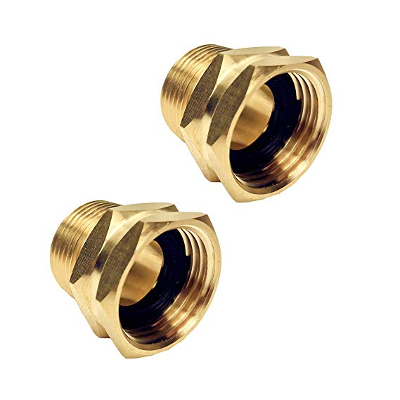 summery life 3/4” GHT Female x 3/4” NPT Male Connector, GHT to NPT Adapter Brass Fitting, Garden Hose Adapter, Industrial Metal Brass Garden Hose to Pipe Fittings Connect (2 Pack)
