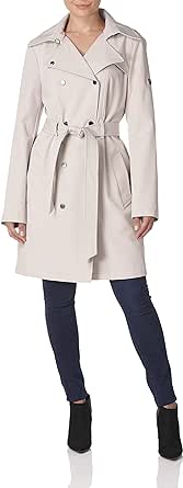 Calvin Klein Womens Double Breasted Belted Rain Jacket With Removable Hood