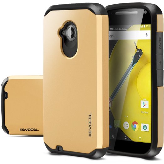 Moto E (2nd Gen) Case, Evocel® Dual Layer Armor Protector Case For Motorola Moto E2 (2nd Generation / 2015 Release) (Cricket / Boost Mobile / Sprint / Verizon / Virgin Mobile) - Gold Medal