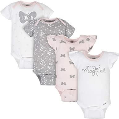 Gerber Baby Girls' 4-Pack Short Sleeve Onesies Bodysuits