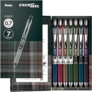 Pentel BL77-L7 Gel Ink Ballpoint Pen, EnerGel 0.7mm, Limited Edition, 7 Colors Set