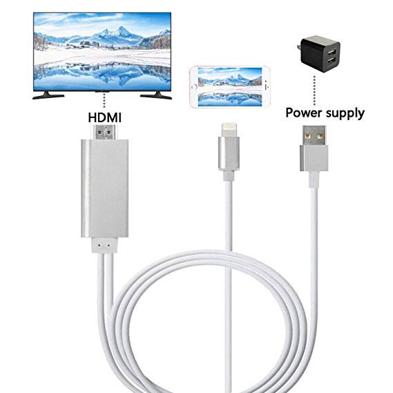 ZFKJERS Phone to HDMI Cable, Mirroring Phone Screen to TV/Projector/Monitor Adapter Cable, 1080P Digital AV Adapter, Compatible with iOS Devices (Silver)