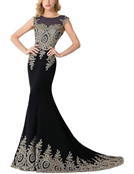 MisShow Women's Embroidery Lace Long Mermaid Formal Evening Prom Dresses