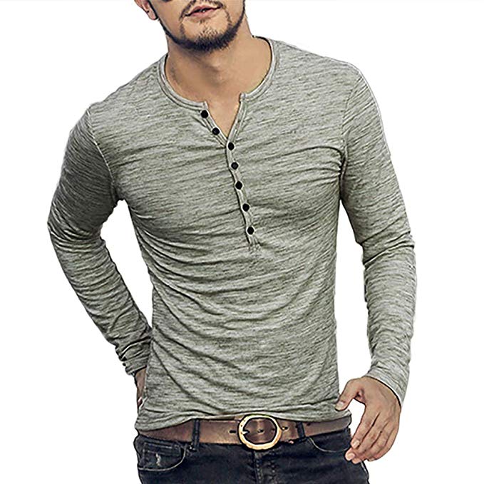 WULFUL Men's Casual Slim Fit Henley Shirt Lightweight Long Sleeve Basic Summer T-Shirt
