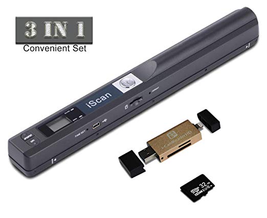 Portable Scanner 900 DPI A4 Document Scanner Handheld for Business,Photo,Picture,Receipts,Books,JPG/PDF Format Selection, Micro SD Card Hand Scanner (Scanner i-Card Reader 32G Memory Card)