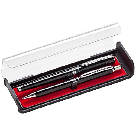 Pentel Libretto Roller Gel Pen and Pencil Set with Gift Box, Pen 0.7mm and Pencil 0.5mm, Black Barrels (K6A8A-A)