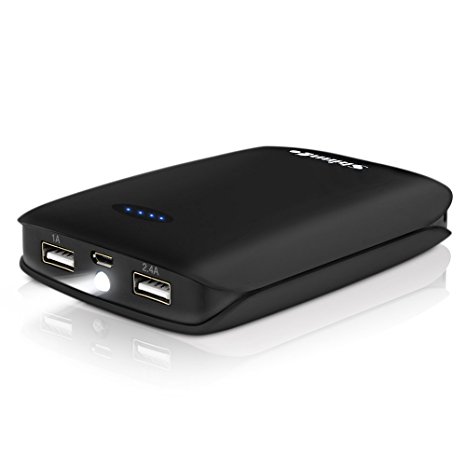 Shinngo 10000mAh Compact Portable Charger Dual USB Power Bank External Battery Charger - Black