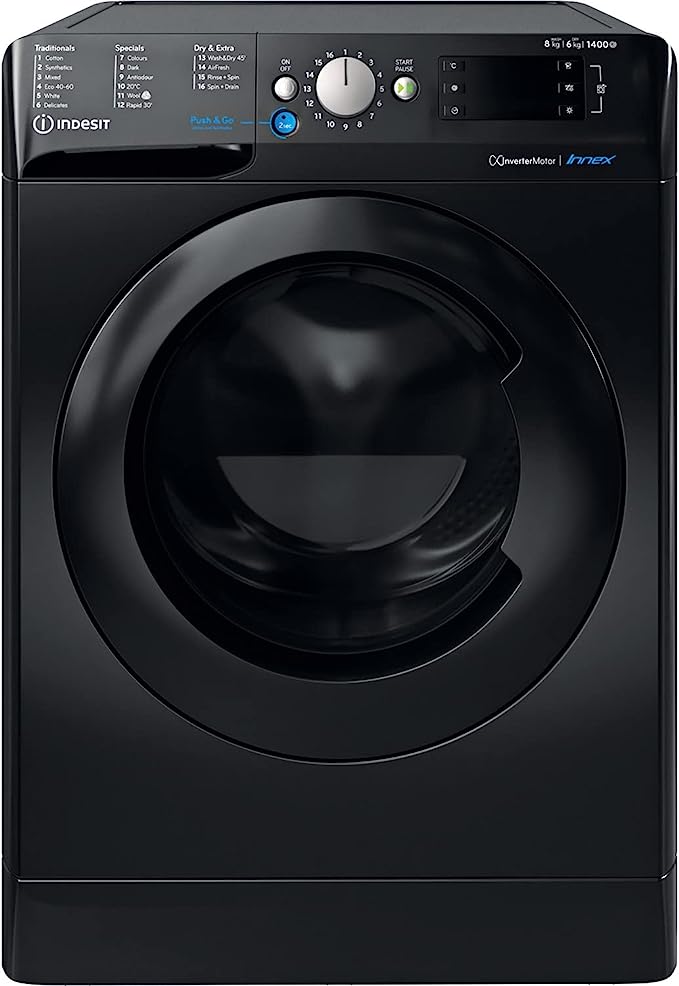 Indesit BDE 86436X B UK N Freestanding 8/6kg Washer Dryer, 1400rpm, Black