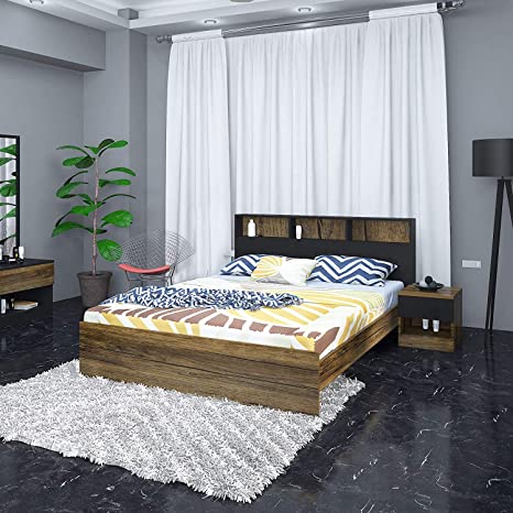 Klaxon Tassoss Queen Size Engineered Wood Bed Without Storage - Forest Dark & Black