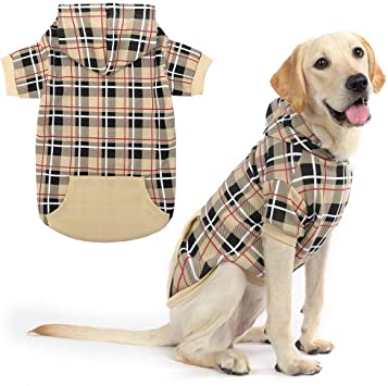 EXPAWLORER Plaid Dog Hoodie - British Style Plaid Pet Sweaters with Hat for Small Medium Large Dogs