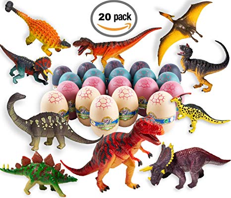 Rally Toys Larger Jumbo 3D Dinosaur Egg Puzzles Assembly Kit, 10 Most Popular Dinos x 2 (20-PK), More Fun Educational, Action Figures Building Blocks With Instructions, For Kids Egg Hunt, Party Favors