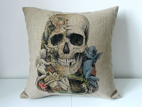 Decorbox Cotton Linen Square Decorative Throw Pillow Case Cushion Cover Angle Skull Frog 18 "X18 "