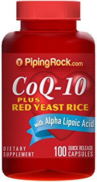 Piping Rock CoQ10 Plus Red Yeast Rice with Alpha Lipoic Acid 100 Quick Release Capsules Dietary Supplement