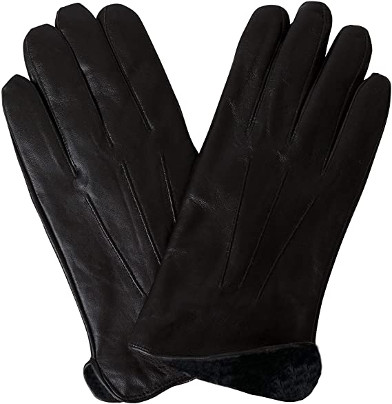 Men's Luxury Rabbit Fur Lined Genuine Butter Soft Black Leather Gloves