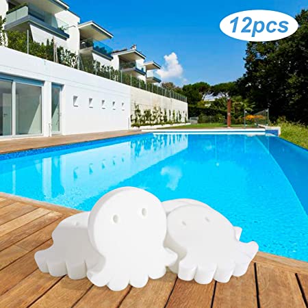 Biubee 12 Sets Oil Absorbing Sponge- Octopus Shape White Scum Sponge for Swimming Pool Spa and Hot Tub Devours Scum, Slime & Grime