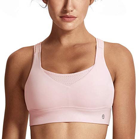 CRZ YOGA Women's High Impact Wirefree Padded Sports Training Bra with Front Convertible Strap