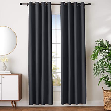 AmazonBasics Room Darkening Blackout Window Curtains with Grommets - 42" x 96", Black, 2 Panels