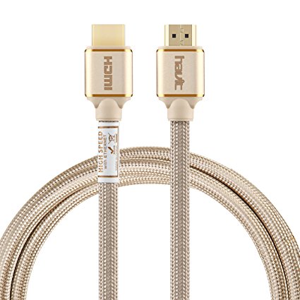 HDMI 2.0 6.6ft Cable (4K 2160P) HAVIT - High Speed 18Gbps - 24K Gold Plated Connectors - Supports Ethernet and Audio Return - Video HD 1080p, 3D for Blu-ray Players, PS4, Xbox, PC (Golden)