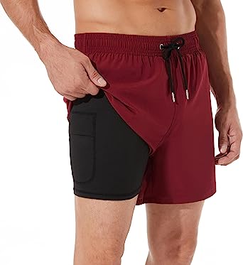 BRISIRA Mens Swim Trunks Swim Shorts Quick Dry 5 inch Inseam Beach Shorts with Compression Liner and Zipper Pocket