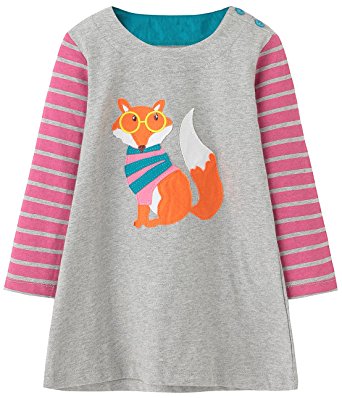 Fiream Girls Cotton Longsleeve Casual Dresses Print Cartoon by