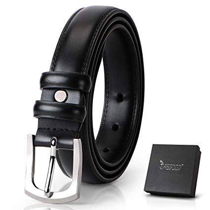 JASGOOD Women Genuine Leather Belt Skinny Black Belt Prong Buckle Plus Size