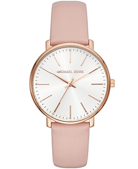 Michael Kors Watches Womens Rose Gold-Tone and Blush Leather Pyper Watch