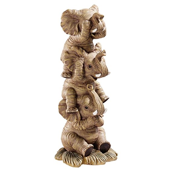 Design Toscano Hear-No, See-No, Speak-No Evil Stacked Elephants Collectible Statue, 25.5 cm, Polyresin, Full Color